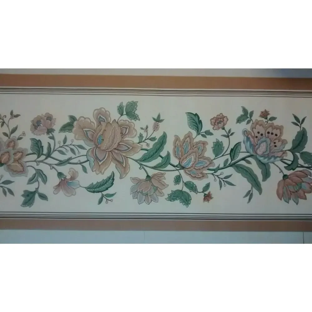 Light Brown Floral Wallpaper Border - Tan / White with Flowers - 5 yds